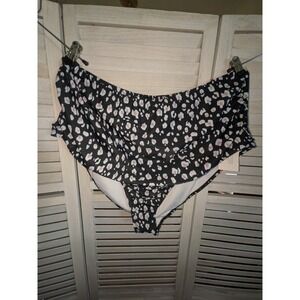 Bloomchic Leopard Print High Waisted Ruffle Bikini Bottoms Plus Size 28 NWT
